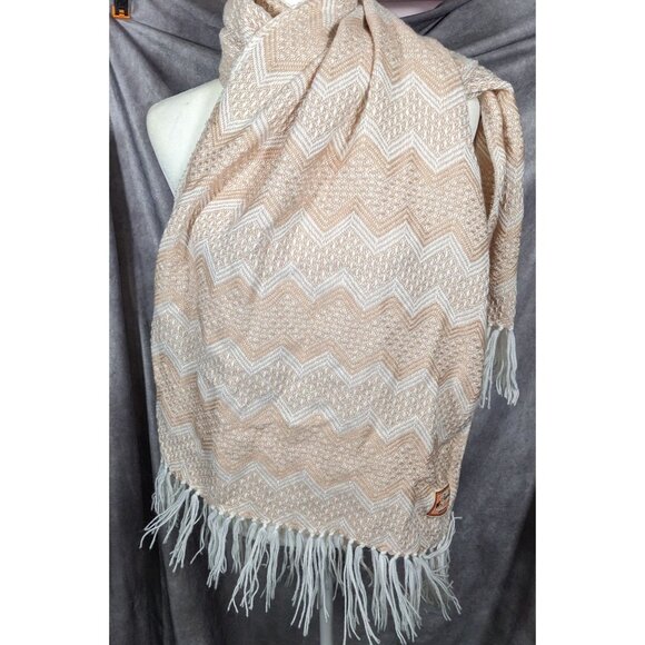 Figueroa Genuine Alpaca Peruvian Cream Chevron Scarf - Picture 8 of 9